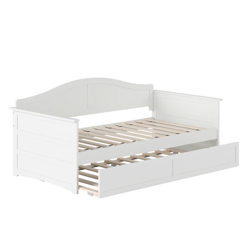Twin Daybed with Trundle - Nordic Wood Daybed, Sturdy & Durable - White Finish, Space Saving Furniture