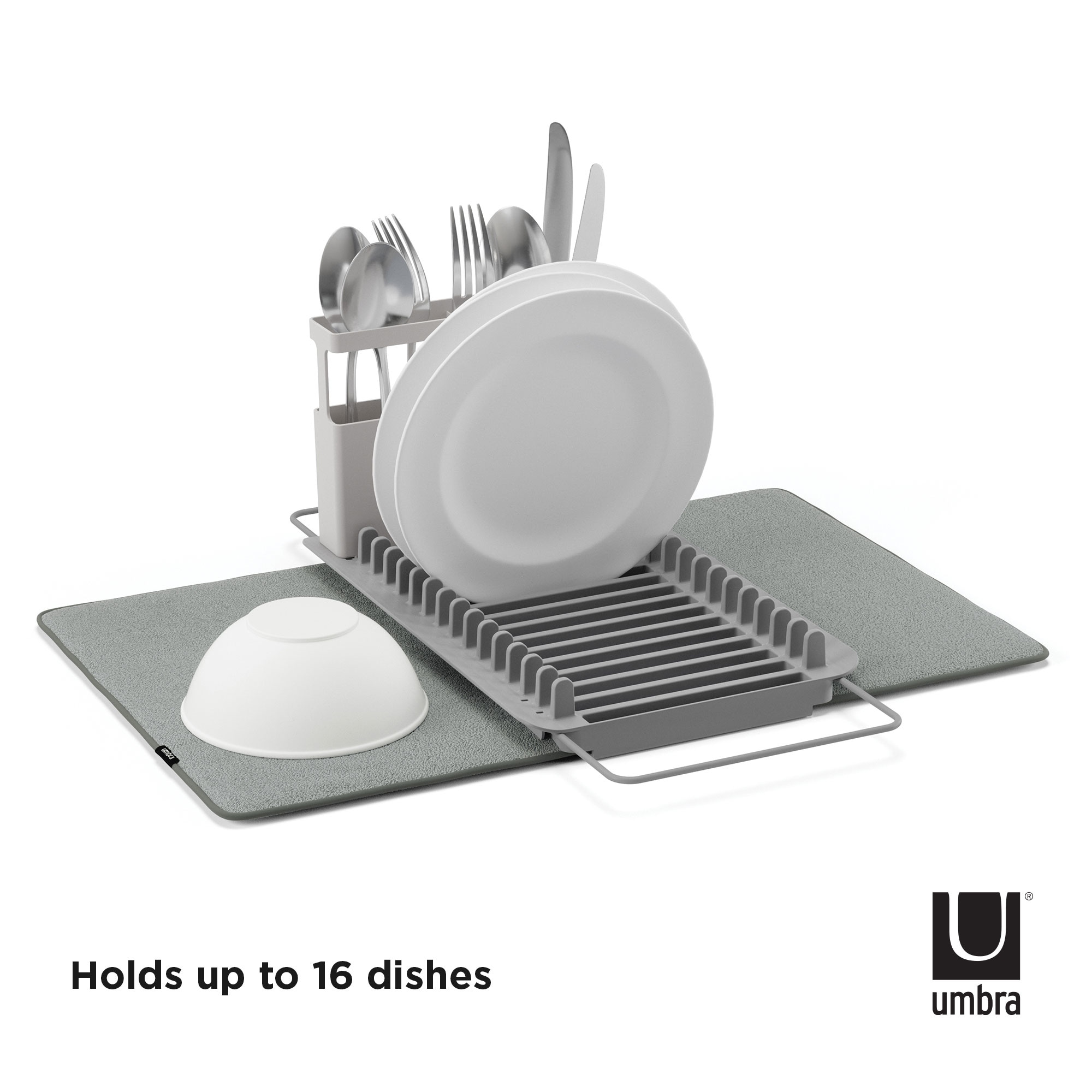 Umbra Udry Dish Drying Rack And Microfiber Dish Drying Mat