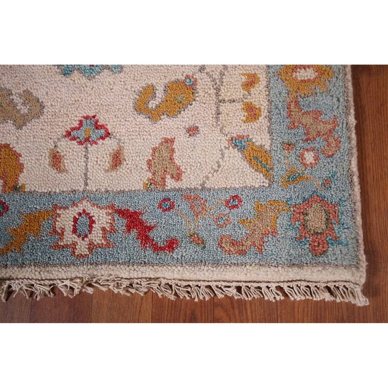 Floral Ivory Oushak Oriental Foyer Rug Handmade Wool Carpet - 2'6"x 5'10"
