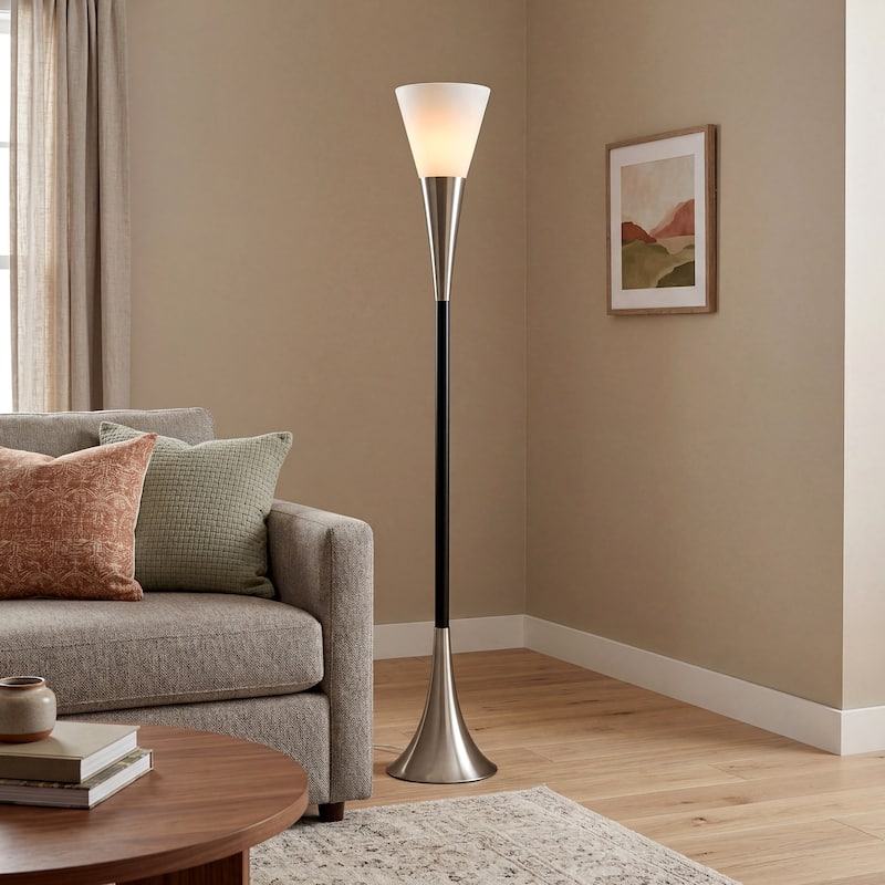 Floor Lamp with Sandblasted Glass Shade E26 Base | Foot Switch | Sturdy Metal Construction | Soft & Even Lighting