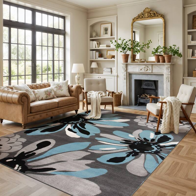 World Rug Gallery Contemporary Modern Flowers Area Rug