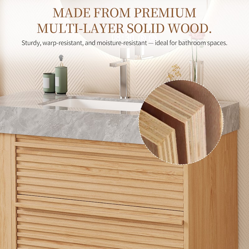 Modern 36" Bathroom Vanities, Sintered Stone Tabletop, Sold wood Cabinets, 2 Drawers& 2 Adjustable Shelves, Not Assembled Need