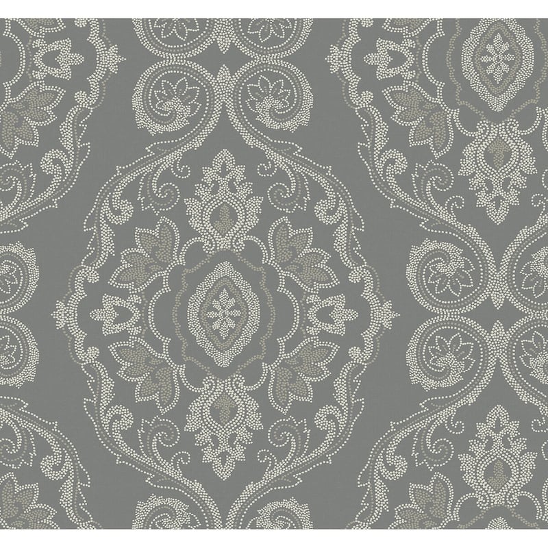 Seabrook Designs Beach House Nautical Damask Unpasted Wallpaper - 27 in. W x 27 ft. L - Black Sands