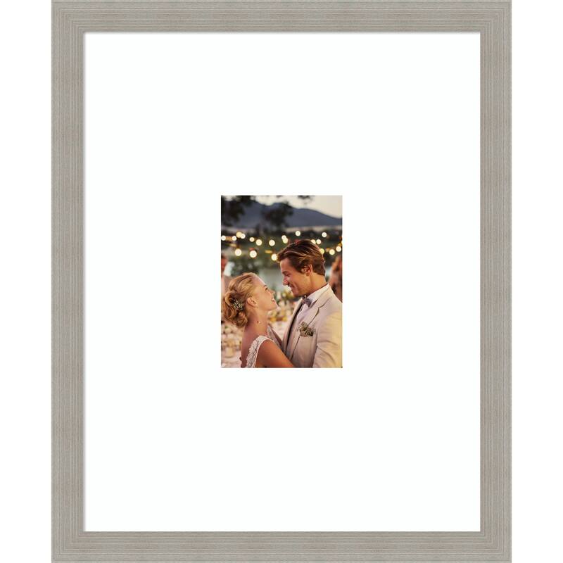 Woodgrain Stripe Blonde Framed Picture Frame, Photo Frame - 16x20 Matted to 5x7 - Woodgrain Stripe Grey