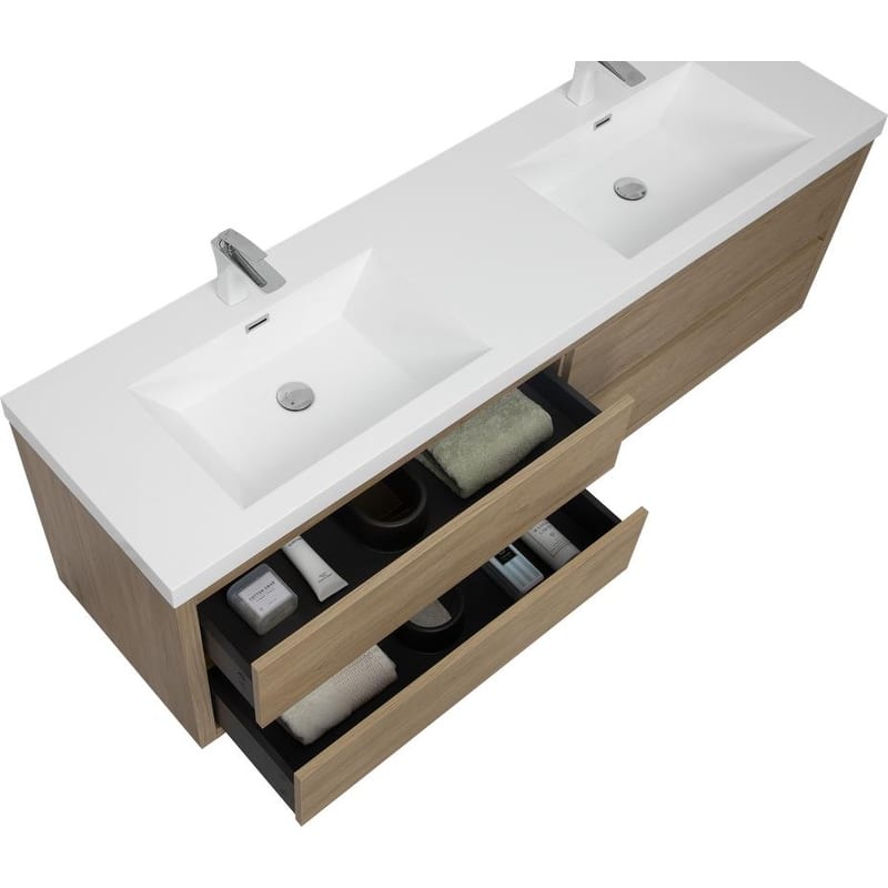 ABRUZZO 60" Floating Bathroom Vanity Double Sink with Stone Resin Top Four Soft Close Drawers