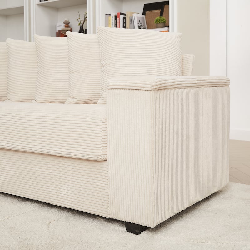 GDFStudio - Peregrine L-Shaped Corduroy Sectional Sofa with Pillows and Armrest Storage