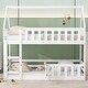 preview thumbnail 20 of 32, Twin over Twin House Bunk Bed with Fence and Door, Grey - Solid Pine Wood, Playful Design with Whimsical Roof and Guardrails