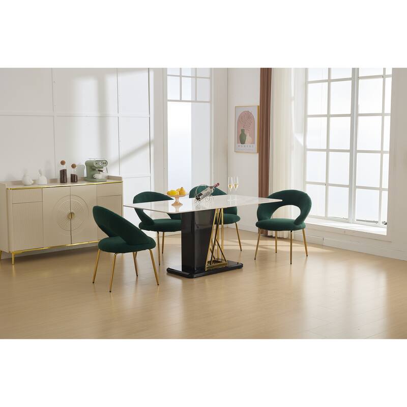 Set of 1 Teddy Fabric Dining Chairs With Curved Backrest and Golden Metal Legs for Kitchen or Dining Room ,Green