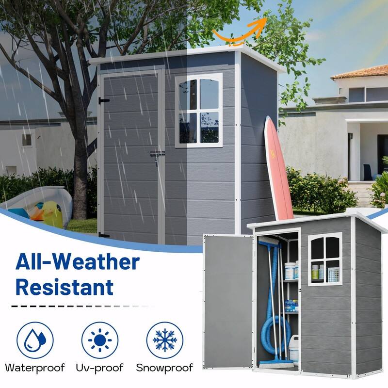 5' x 3' Resin Outdoor Storage Shed with Floor, Waterproof Lockable Tool Shed with Window for Backyard, Patio or Garden