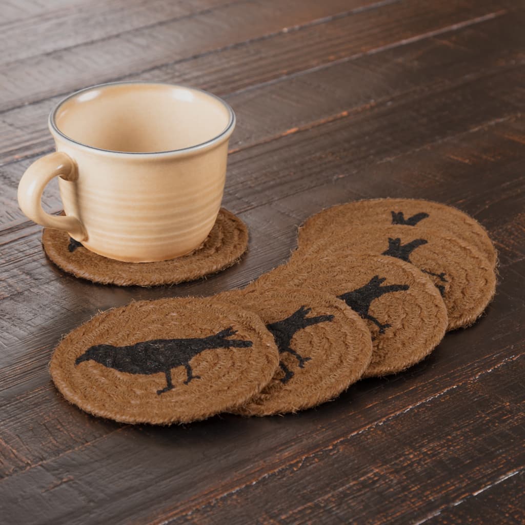 Heritage Farms Crow Jute Coaster Set of 6 - Coaster Set
