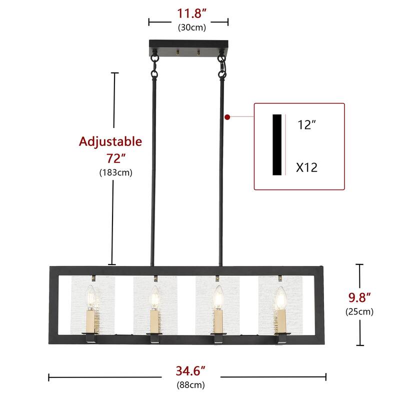 Farmhouse Black Chandelier Rectangle 8-Light Dining Room Lighting Fixture