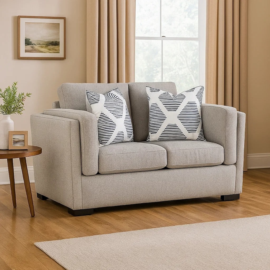 Marcy Loveseat with Arm Bolster Pillows, Pewter Gray Polyester 66 Inch