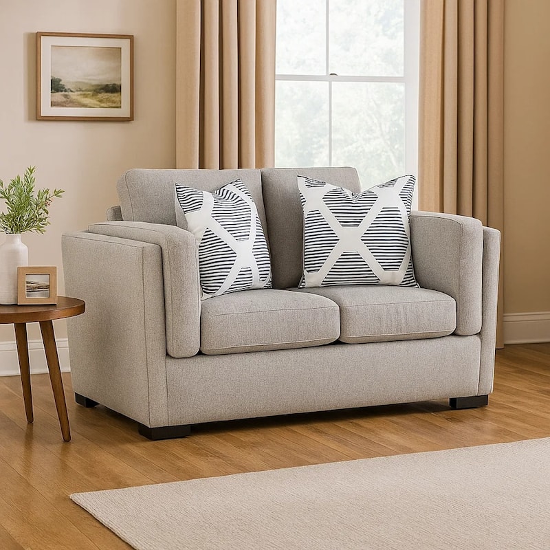 Marcy Loveseat with Arm Bolster Pillows, Pewter Gray Polyester 66 Inch