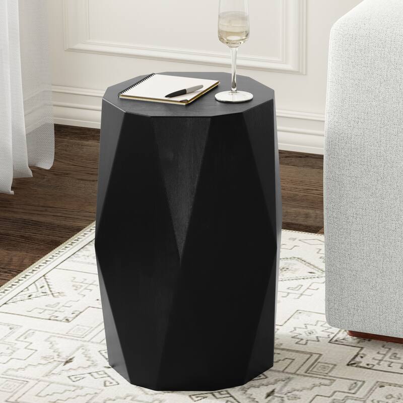 Simpli Home Judson MANGO WOOD 15" Wide Polygon Contemporary Side Table in Black & Fully Assembled - 15 inch Wide - Black