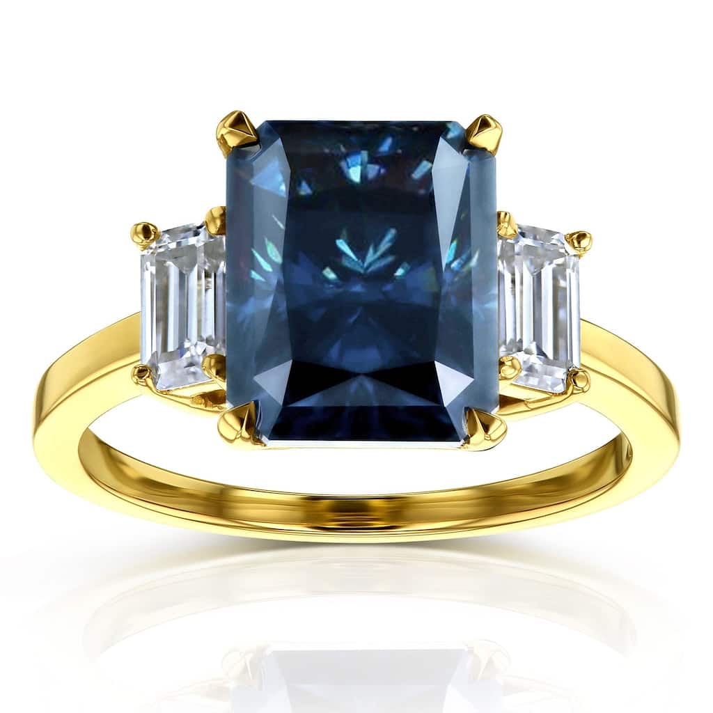 Kobelli 4.60 Carats Moissanite 14k Solid Yellow Gold 3 Stone Boxy Terra Ring