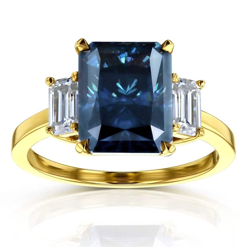 Kobelli 4.60 Carats Moissanite 14k Solid Yellow Gold 3 Stone Boxy Terra Ring