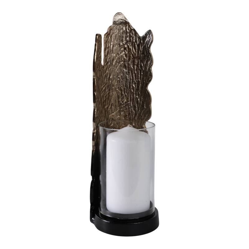 Metal Glass Candle Holder Pillar Backplate Artisan-Inspired Accent