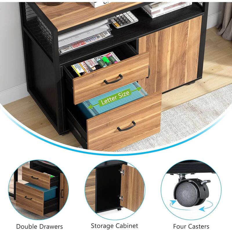 55 inches computer desk and 32 inches file cabinet 2 Piece Home Office Furniture with Bookshelf,Double Drawers
