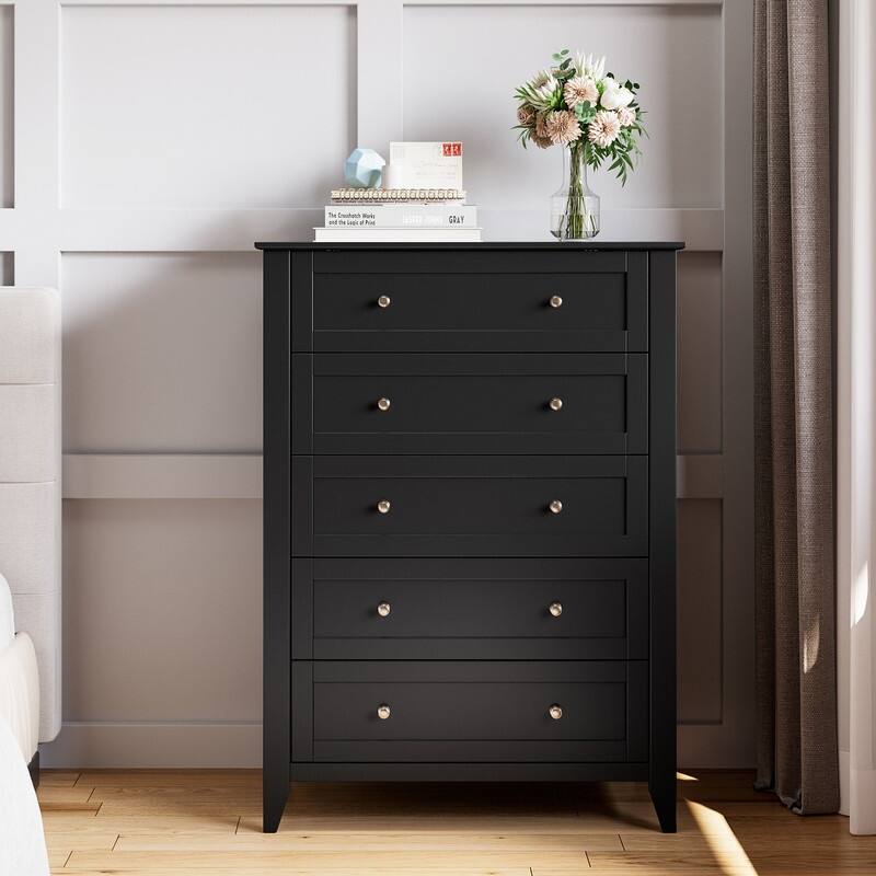 5 Drawer Dresser with Deep Drawers and Nickel Round Handle