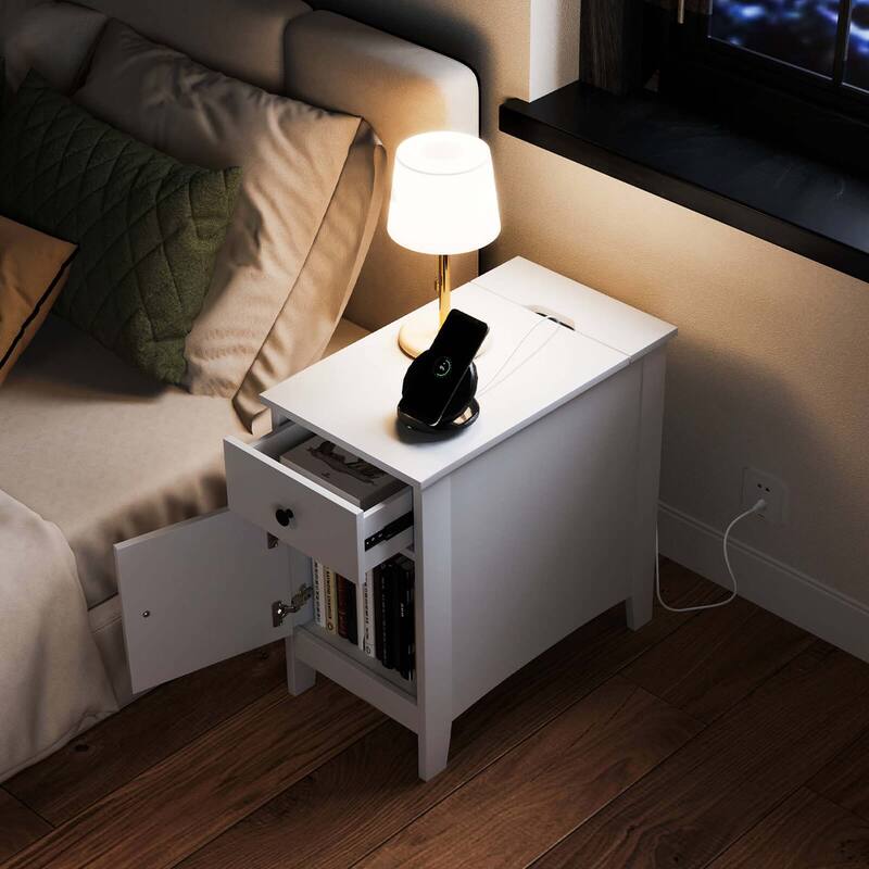 Costway 1/2 PCS End Table with Charging Station Flip Top Bedside Table