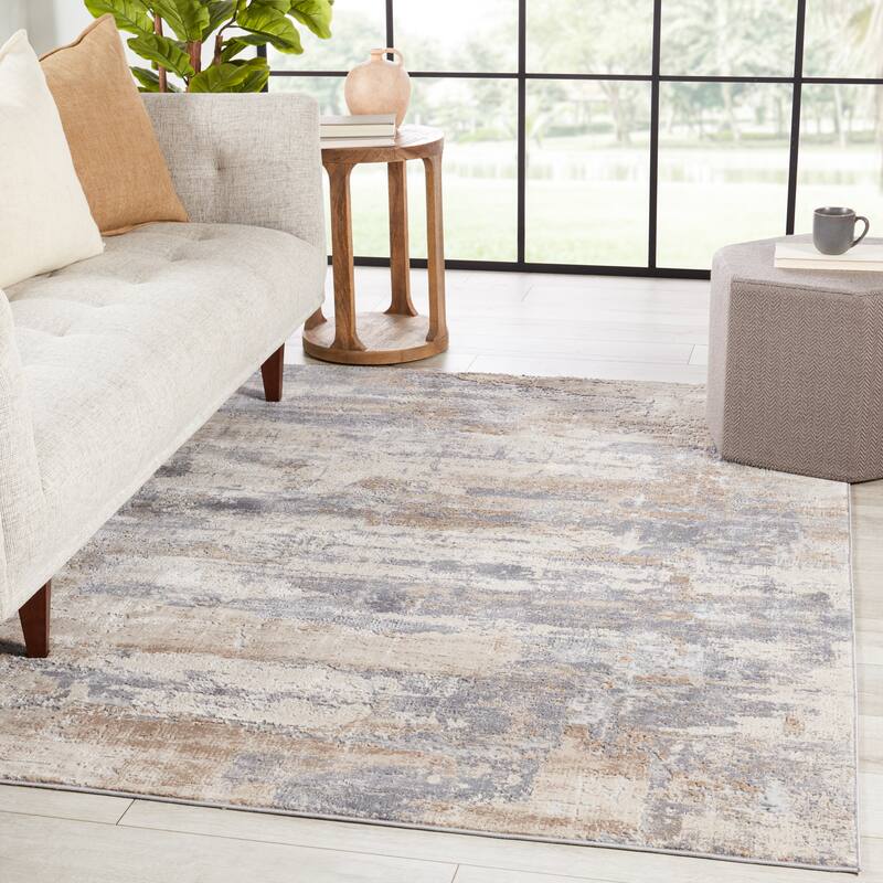 Renos Abstract Light Tan/ Gray Area Rug