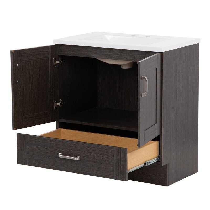 Spring Mill Cabinets Noelani 30" Bathroom Vanity With 2-Door Cabinet, Drawer, and White Sink Top