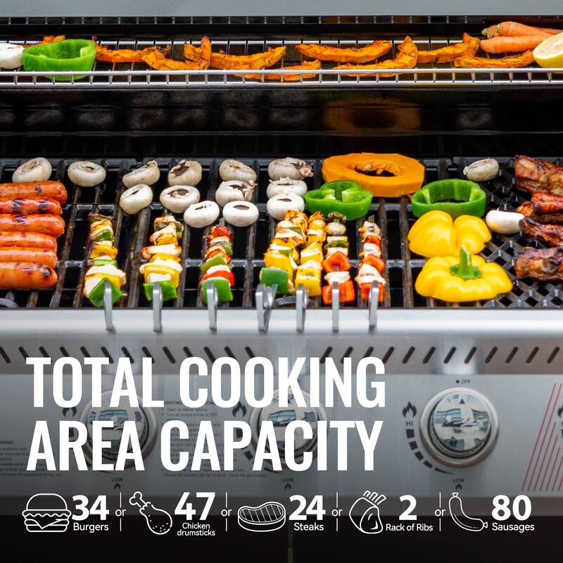 Royal Gourmet 5-Burner Gas Grill with Sear Burner & Side Burner, Grey