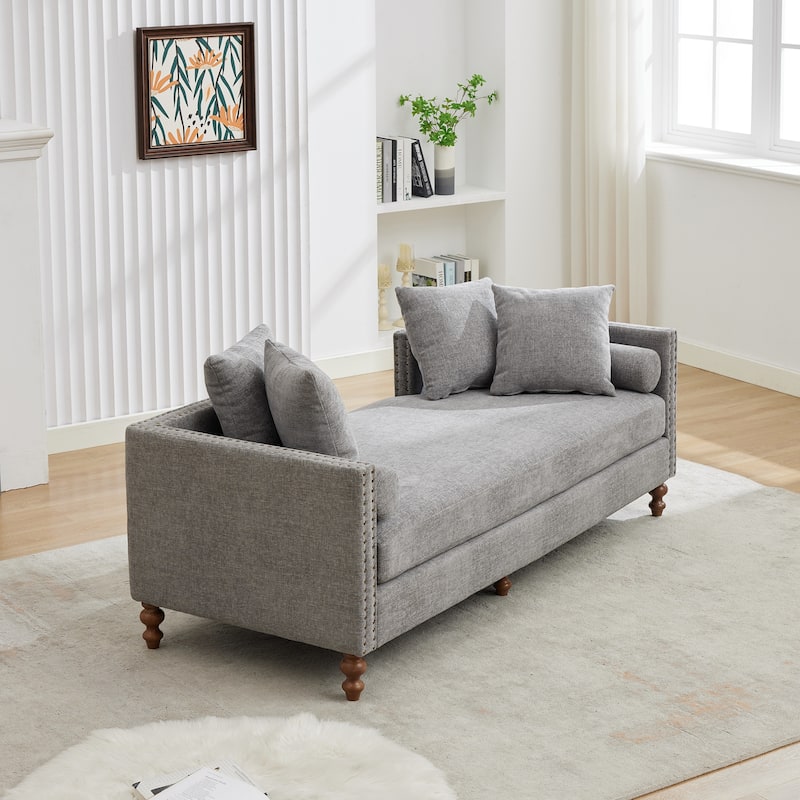 75.2" Chenille 3-Seater Sleeper Sofa with 4 Pillows & 2 Bolsters