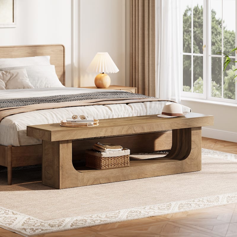 Modern Entryway Shoe Bench, 2-tier Wooden Entryway Bench