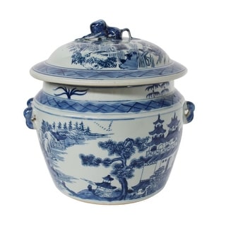 Blue And White Rice Jar Landscape Motif