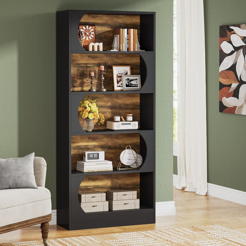 5-Tier Bookcase, Modern Large Black Bookshelf Etagere Book Shelf - Black