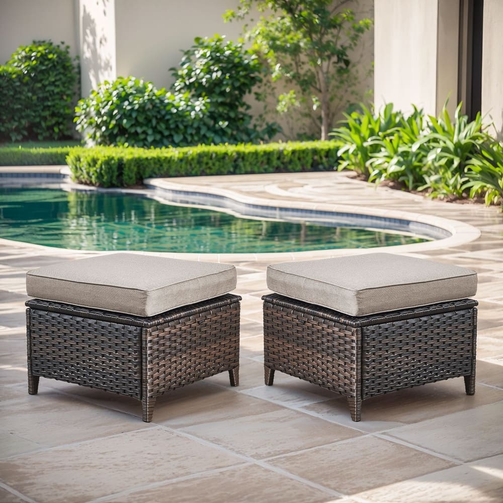 Gymojoy Outdoor Wicker Ottomans, Durable & Weather-Resistant with Olefin Cushions
