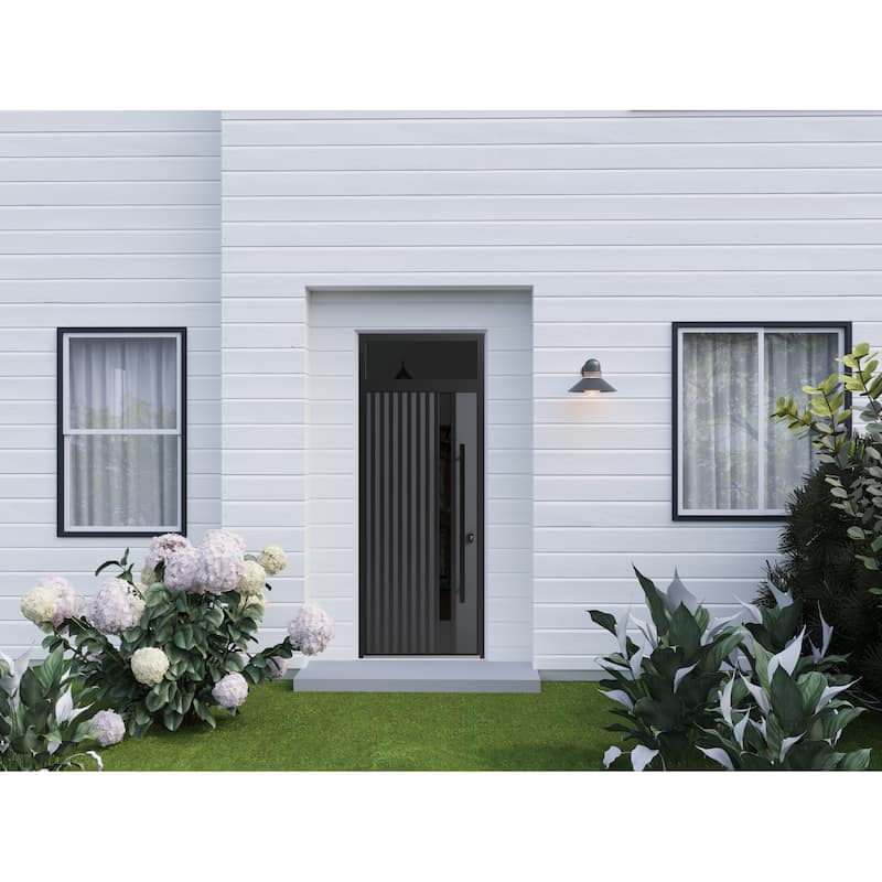 Front Exterior Prehung Steel Door Ronex 0144 Grey Entry Metal Painted W36xH80 Left hand Inswing