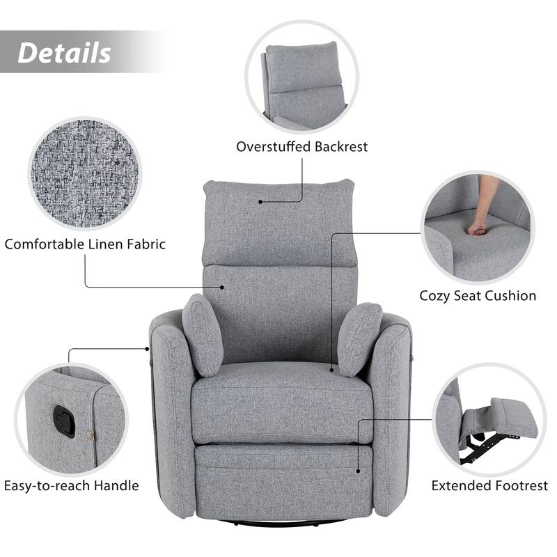 Upholstered Swivel Recliner Manual Rocker