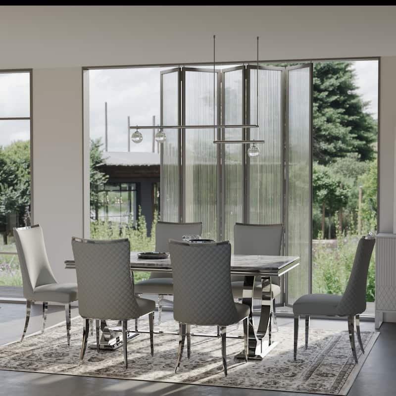 Luxurious Dining Room Table Set with Velvet Dining Chairs