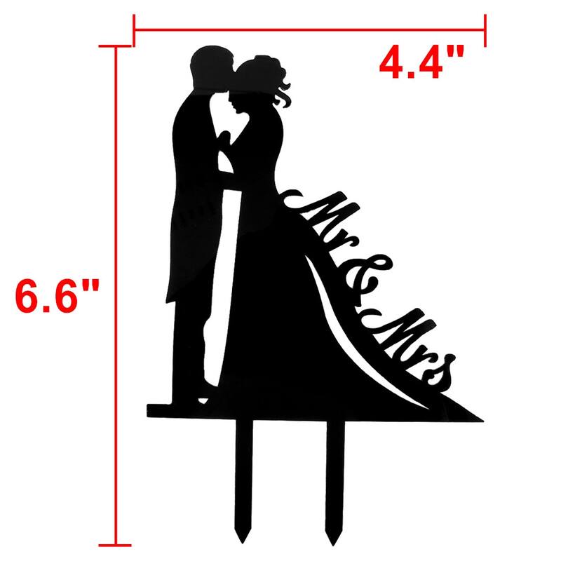 Wedding Engagement Acrylic Bride and Groom Cupcake Cake Topper Ornament Black