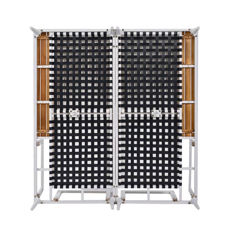 Modern Outdoor Patio Metal Daybed with Wood Topped Side Spaces