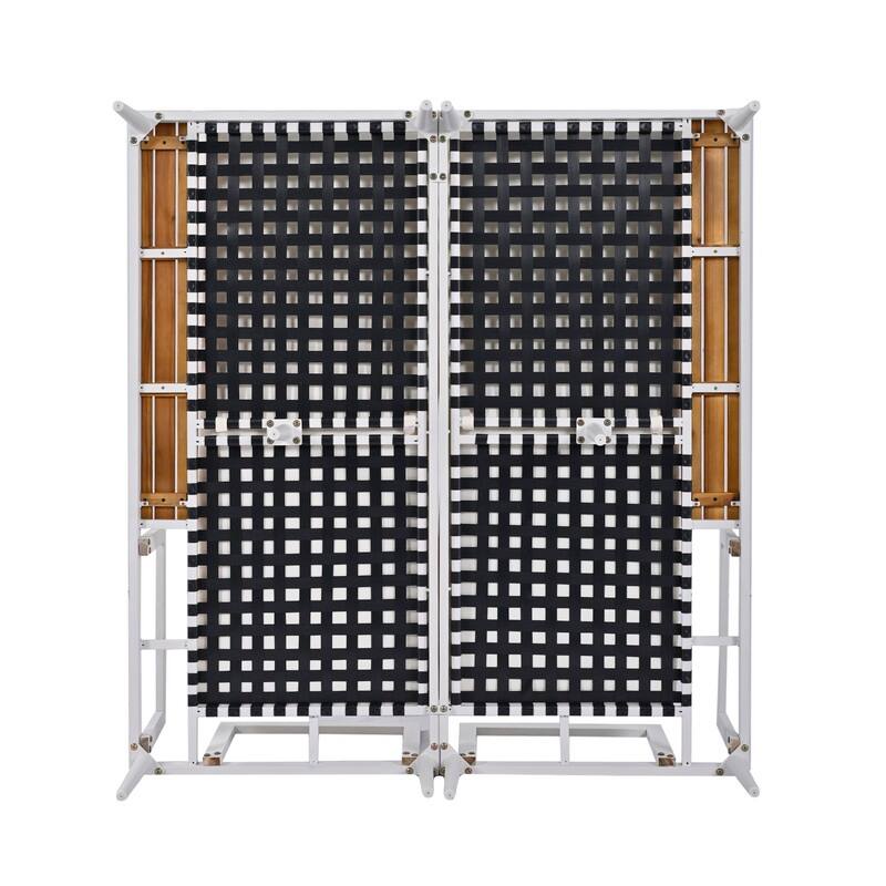 Patio Metal Daybed with Wood Topped Side Spaces for Drinks