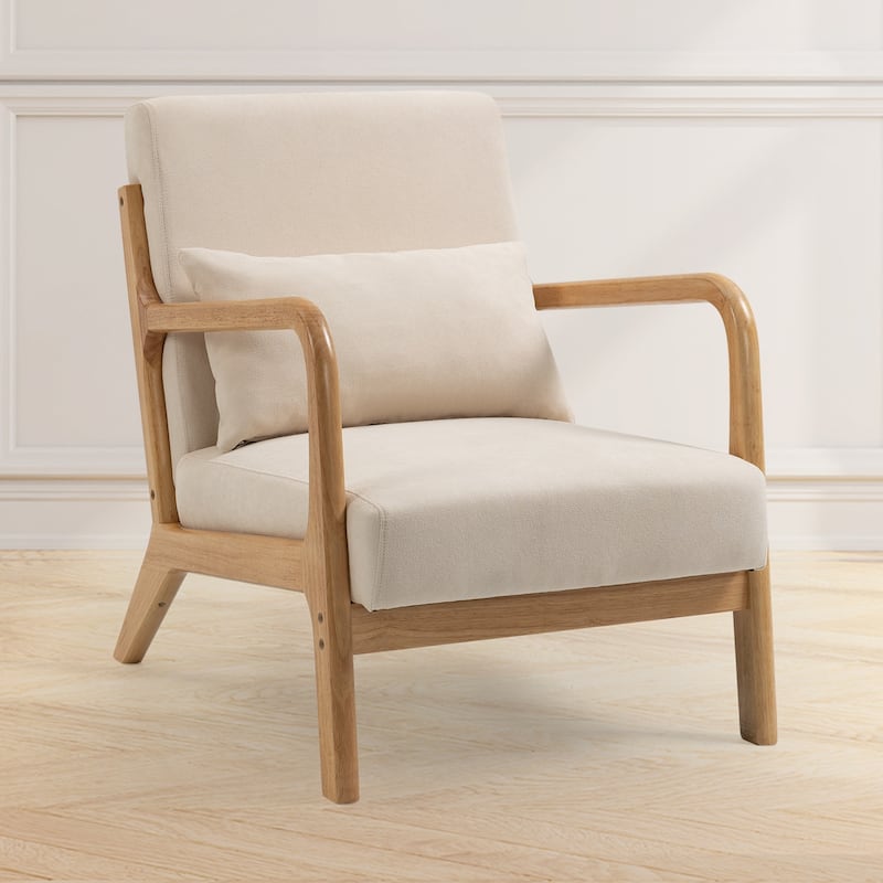 Leisure Chair with Solid Wood Armrest and Feet