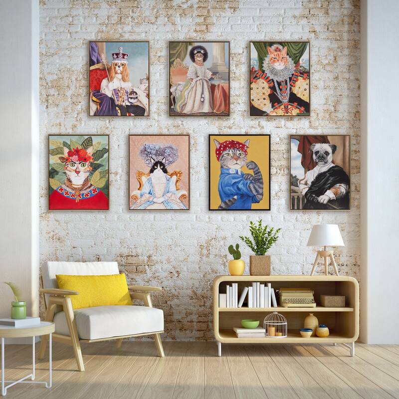 King Charles Spaniel III Framed Canvas Wall Art - Red