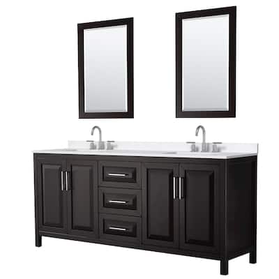 Daria 80-inch Double Vanity, 3 Hole Quartz Top, 24-inch Mirrors