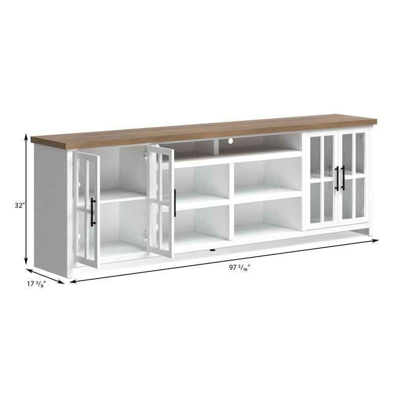 Bridgevine Home Modern Farmhouse 96 inch TV Stand Console for TVs up to 100 inches, No Assembly Requried, Two-Tone Finish