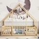 preview thumbnail 1 of 9, Full Size Wood House-Shaped Floor Bed with Fence, Guardrails