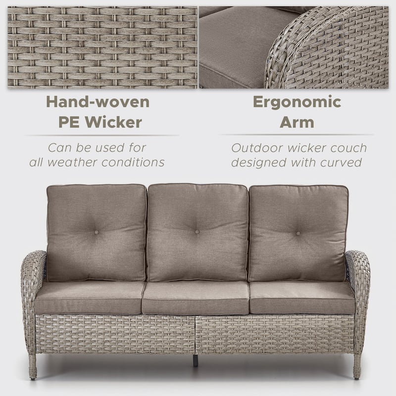 3-Seat Patio Wicker Sofa with Cushion