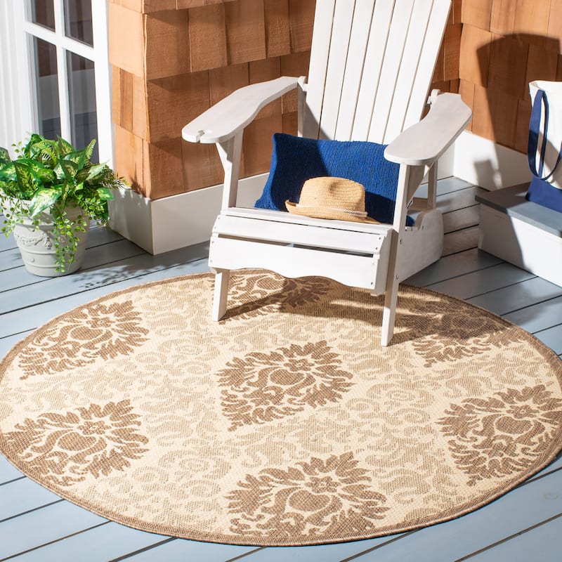 SAFAVIEH Courtyard Donara Boho Indoor/ Outdoor Waterproof Patio Backyard - 5'3" x 5'3" Round - Natural/Brown