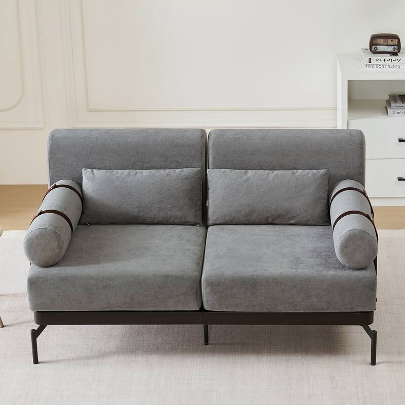 Modern Loveseat Sofa 59" Sofa Couch 2-Seater Sofa with Flexible USB Ports , Unique Cylindrical Armrests for Living Room - Grey