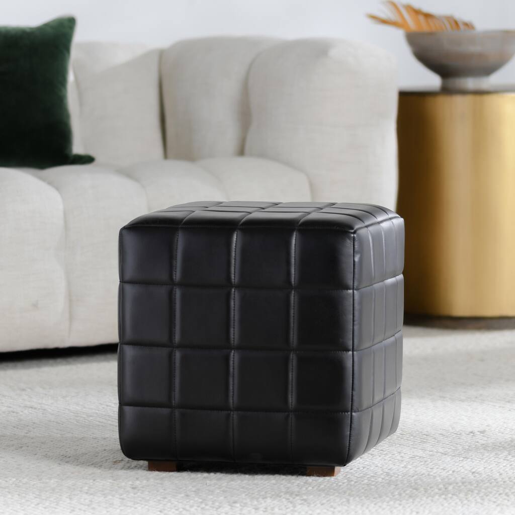 Classic Home Carlo 18" Black Square Tufted Leather Ottoman