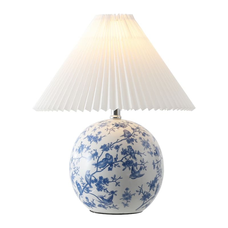 Alessio 19.5" Cottage Classic Chinoiserie Ceramic Orb LED Table Lamp with Pleated Shade, by JONATHAN Y