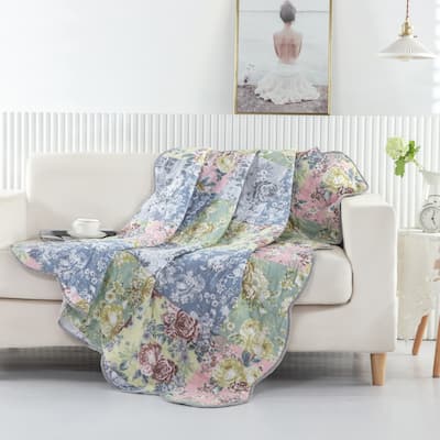 Greenland Home Fashions Emma Traditional Floral Patchwork Print Throw Blanket