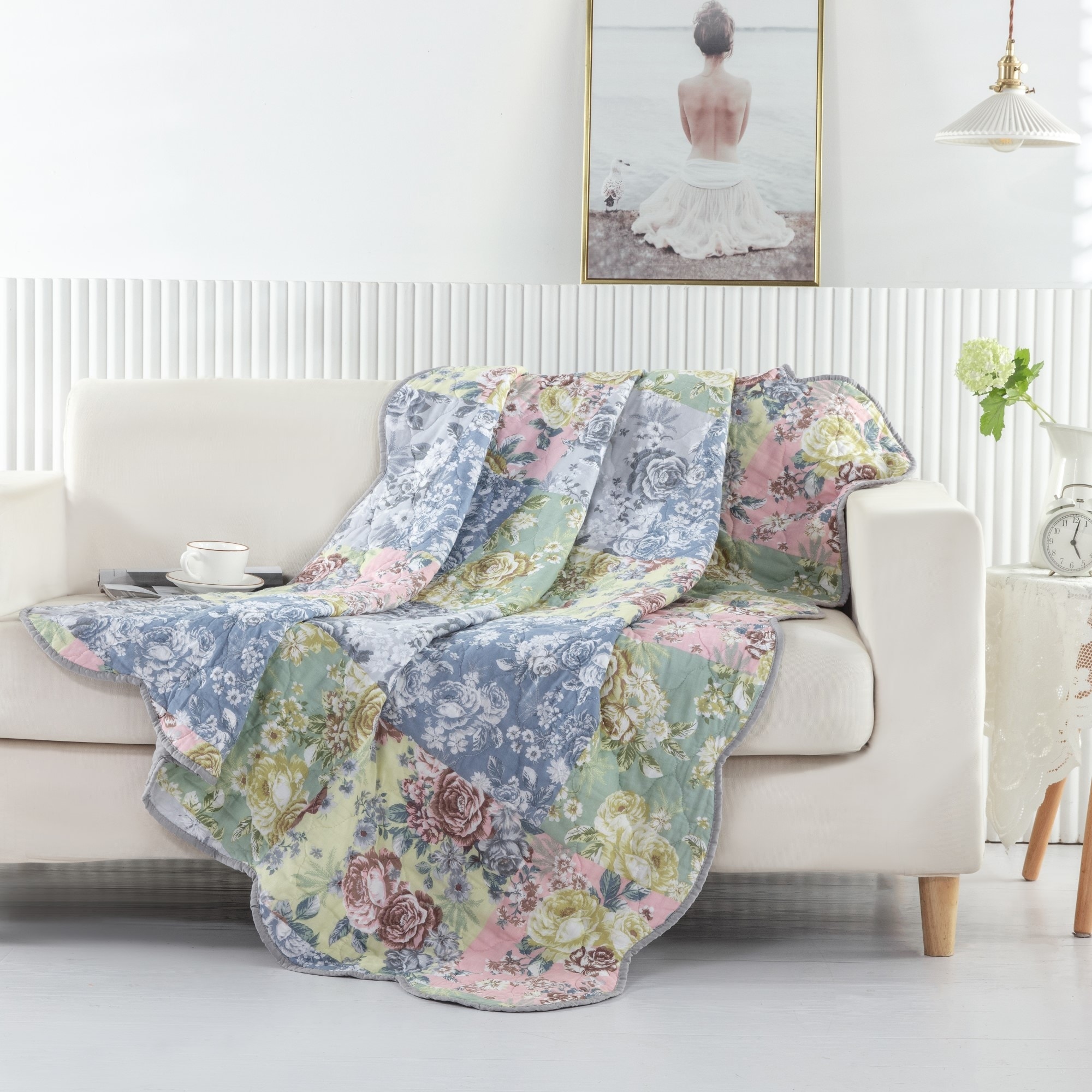 Greenland Home Fashions Emma Traditional Floral Patchwork Print Throw Blanket